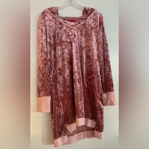 Betsey Johnson Y2K Crushed Velvet Hooded Long Sleeves L Tunic Dress Sleep Shirt